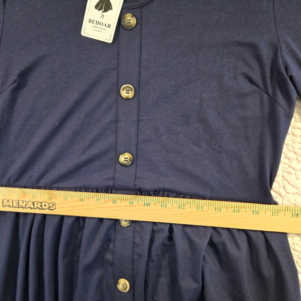 Navy Blue Womens 14 Midi Dress Office Chic Prairiecore Boho Minimalist Pockets - Picture 4 of 8